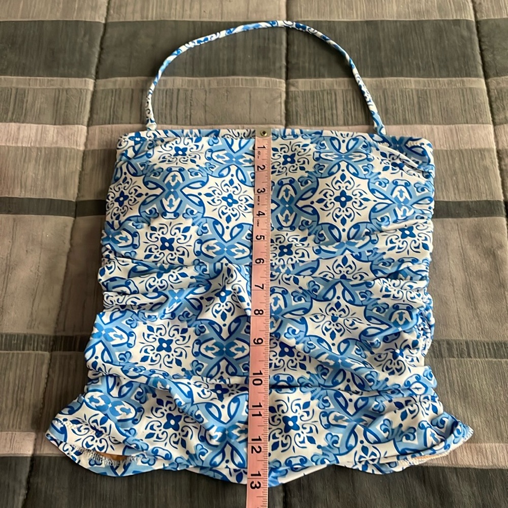 J Crew Factory Tankini Top in Blue and White Block Print size Small - Picture 2 of 4